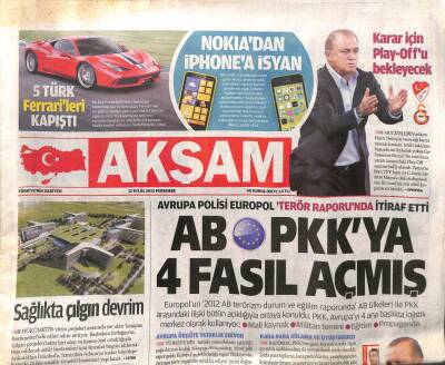 Akşam Gazetesi 12 Eylül 2013 - AB PKKya 4 Fasıl Açmış GZ104986 - 1