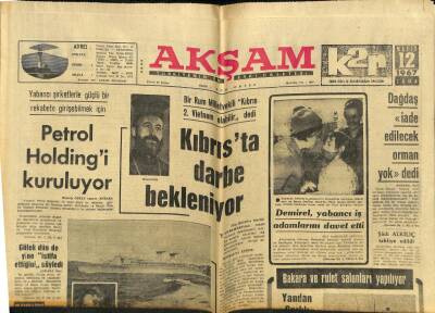 Akşam Gazetesi 12 Mayıs 1967 - Kıbrısta Darbe Bekleniyor GZ77266 - 1