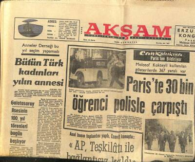 Akşam Gazetesi 12 Mayıs 1968 - Pariste 30 Bin Öğrenci Polisle Çarpıştı GZ97751 - 1