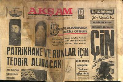 Akşam Gazetesi 12 Nisan 1965 - Patrikhane Ve Rumlar İçin Tedbir Alınacak GZ92481 - 1