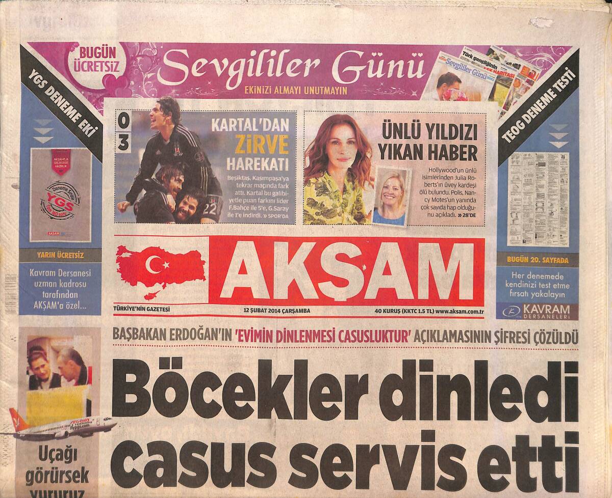 Akşam Gazetesi 12 Şubat 2014 - Başbakan Erdoğan: Paralel Yapı CHP'Yİ Dizayn Ediyor - Beşiktaş Zirve Harekatı! GZ136852 - 1