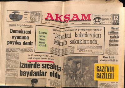 Akşam Gazetesi 12 Temmuz 1968 - İzmirde Sıcakta , Bayılanlar Oldu GZ79516 - 1