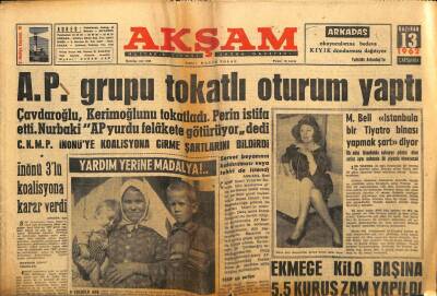 Akşam Gazetesi - 13 Haziran 1962 - AP Grubu Tokatlı Oturum Yaptı GZ99634 - 1