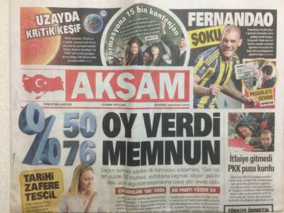 Akşam Gazetesi 13 Kasım 2015 - Tarihi Zafere Tescil,%50 Oy %76 Memnuniyet GZ29873 - 1