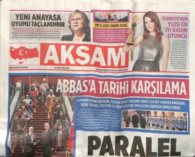 Akşam Gazetesi 13 Ocak 2015 - Mahmut Abbasa Tarihi Karşılama GZ107731 - 1