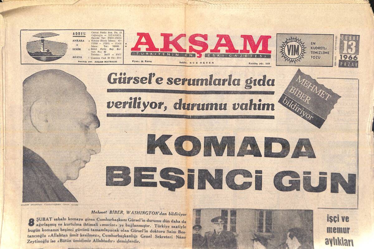 Akşam Gazetesi 13 Şubat 1966 - Gürsel Komada Beşinci Gün - Galatasaray Şanssızdı GZ157001 - 1