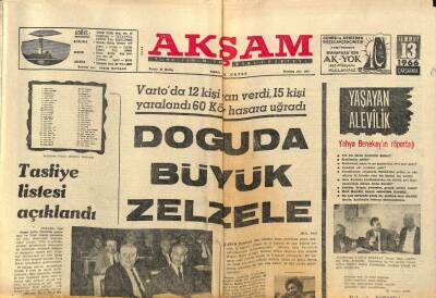 Akşam Gazetesi 13 Temmuz 1966 - Doğuda Büyük Zelzele GZ82372 - 1