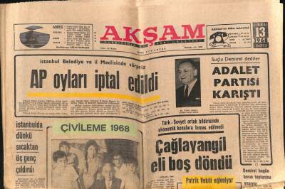 Akşam Gazetesi 13 Temmuz 1968 - İstanbulda Sıcaktan 3 Genç Çıldırdı GZ79521 - 1