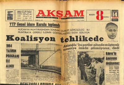 Akşam Gazetesi 14 Ağustos 1963 - YTP Genel Kurulu Toplandı GZ60616 - 2