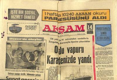 Akşam Gazetesi 14 Ekim 1968 - Ordu Vapuru Karadenizde Yandı GZ97796 - 1