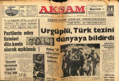 Akşam Gazetesi - 14 Eylül 1965 - Karaoğlan Kartal Tibete Şans Getirdi GZ99728 - 1