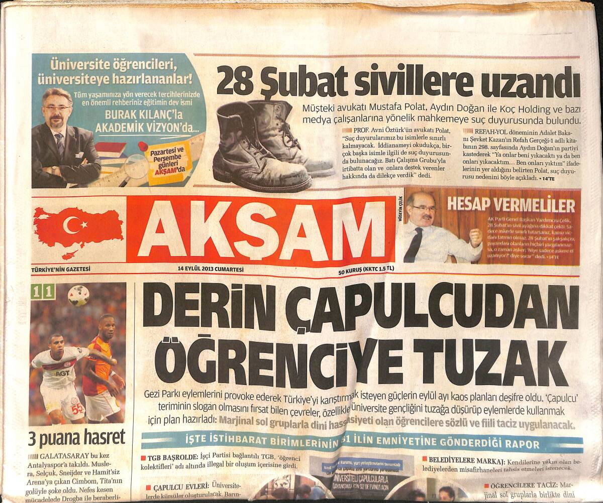 Akşam Gazetesi 14 Eylül 2013 - Sakar Paparazzi Kidman'ı Ezdi - Aziz Yıldırım: Sandıkta Giderim GZ154895 - 1