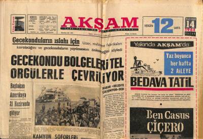 Akşam Gazetesi 14 Haziran 1964 - Sultan Abdülmecit Amerika Senatosunda Alkışlanmıştı GZ92445 - 1