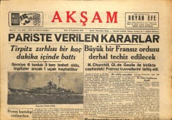 Akşam Gazetesi 14 Kasım 1944 - Pariste Verilen Kararlar GZ71442 - 2