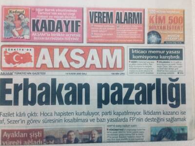Akşam Gazetesi - 14 Kasım 2000 - Erbakan Pazarlığı GZ46823 - 1