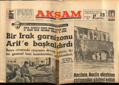 Akşam Gazetesi 14 Şubat 1963 - Bir Irak Garnizonu Arife Baş Kaldırdı GZ71965 - 1