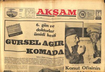 Akşam Gazetesi - 14 Şubat 1966 - Cemal Gürselden Ümit Kesildi GZ99692 - 1