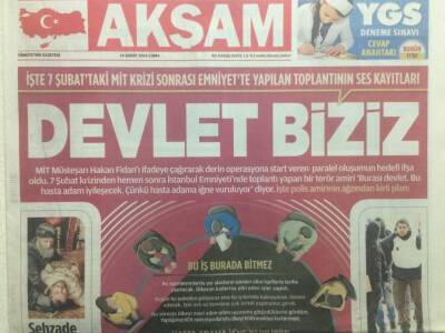 Akşam Gazetesi 14 Şubat 2014 - 7 Şubat Mit Krizi Sonrası Toplantının Ses Kayıtları,Devlet Biziz GZ29688 - 1