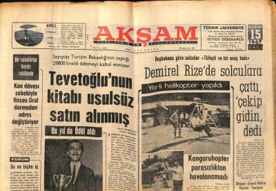 Akşam Gazetesi 15 Ağustos 1967 - Tevetoğlunun Kitabı Usulsüz Satın Alınmış GZ88981 - 1