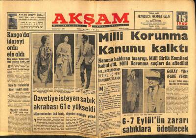 Akşam Gazetesi - 15 Eylül 1960 - 6-7 Eylülün Zararı Sabıklara Ödetilecek GZ99662 - 1
