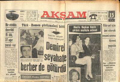 Akşam Gazetesi 15 Eylül 1967 - Midyat-Cizre Yolunda 9 Maskeli 35 Yolcuyu Soydu - Türk-Romen Görüşmeleri Bitti GZ113591 - 1