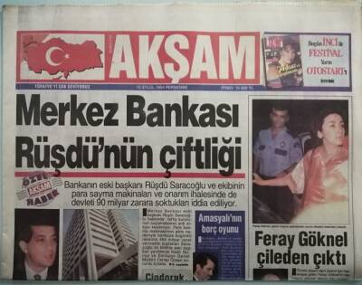 Akşam Gazetesi 15 Eylül 1994 Merkez Bankası Rüşdünün Çiftliği -GZ44656 - 1