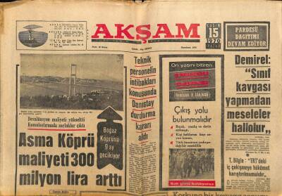 Akşam Gazetesi 15 Kasım 1970 - Asma Köprü Maliyeti 300 Milyon Lira Arttı GZ60391 - 1