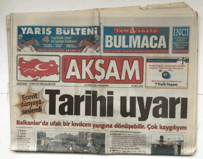 Akşam Gazetesi 15 Nisan 1999 - Yanlış Bomba 20 Ölü GZ5663 - 2