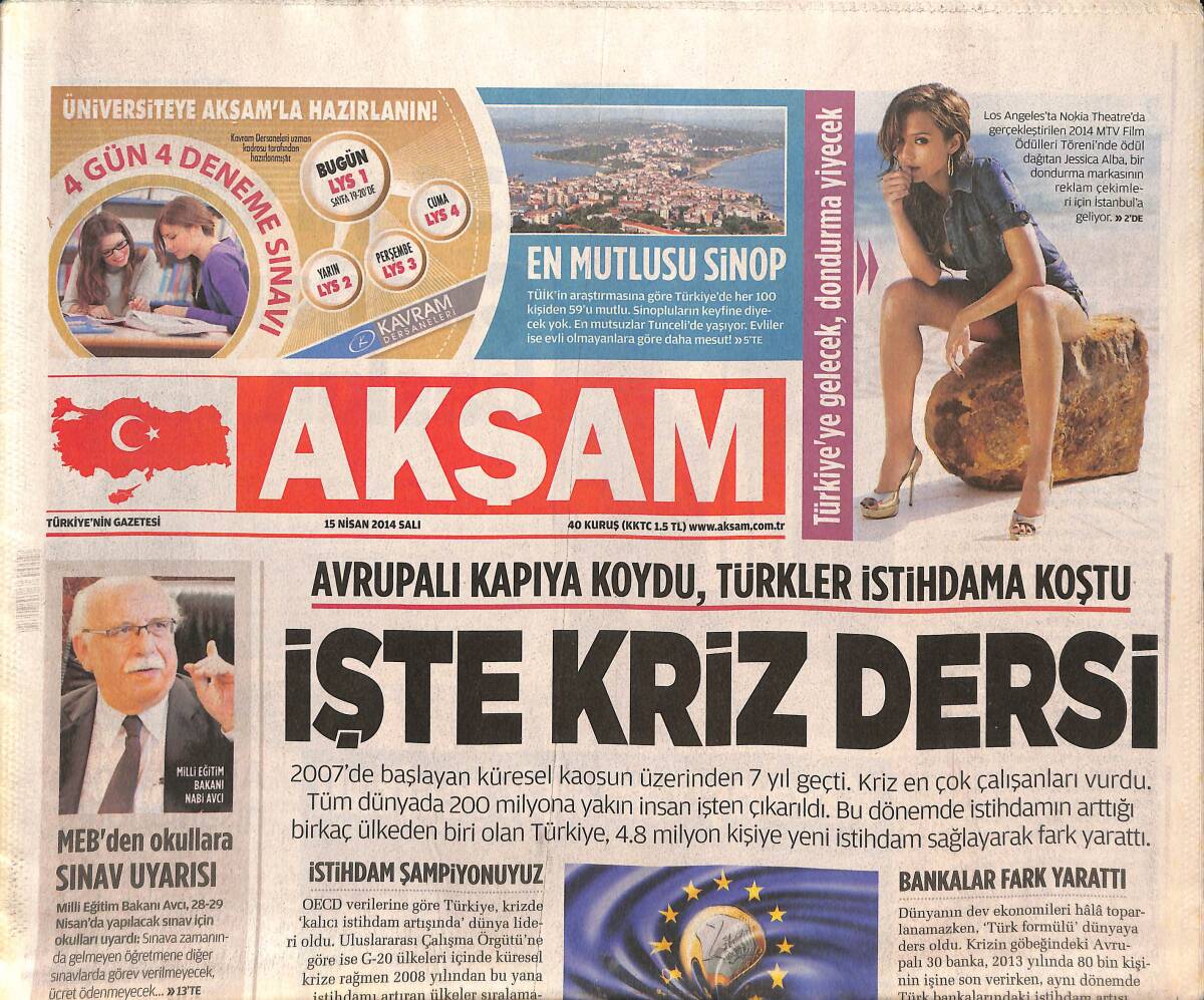 Akşam Gazetesi 15 Nisan 2014 - Avrupalı Kapıya Koydu, Türkler İstihdama Koştu - MEB'den Okullara Sınav Uyarısı GZ136183 - 1