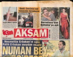 Akşam Gazetesi 15 Temmuz 2010 - Necmettin Erbakanın Oğlu Fatih Erbakan Meydan Okudu - Barselonadan Bahamaya Aşk  GZ96484