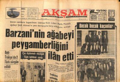 Akşam Gazetesi 16 Ağustos 1967 - Barzaninin Ağabeyi Peygamberliğini İlan Etti GZ88982 - 1