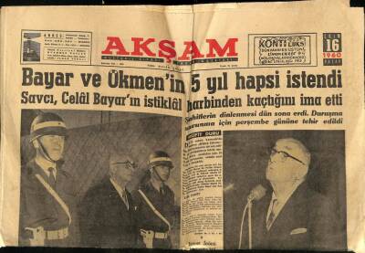 Akşam Gazetesi 16 Ekim 1960 - Savcı , Celal Bayarın İstiklal Harbinden Kaçtığını İma Etti GZ92458 - 1