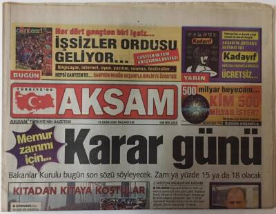 Akşam Gazetesi - 16 Ekim 2000 - Memur Zammı İçin Karar Günü GZ25422 - 1