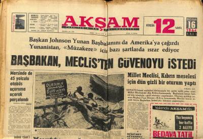 Akşam Gazetesi 16 Haziran 1964 - Başbakan Meclisten Güvenoyu İstedi GZ97603 - 1