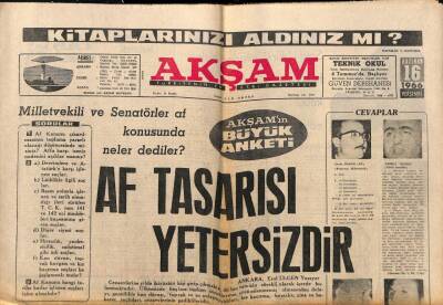 Akşam Gazetesi 16 Haziran 1966 - Milletvekili Ve Senatörler Af Konusunda Neler Dediler ? GZ92443 - 1
