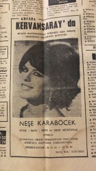 Akşam Gazetesi 16 Kasım 1966 - Ankara Kervansaray Gazinosu Neşe Karaböcek Reklamı GZ92893 - 2