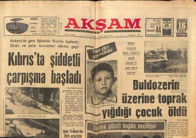 Akşam Gazetesi 16 Kasım 1967 - Kıbrısta Şiddetli Çarpışma Başladı GZ87893 - 1