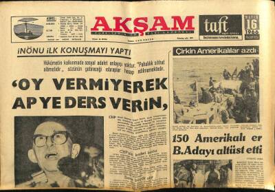 Akşam Gazetesi 16 Mayıs 1966 - 150 Amerikalı Er B. Adayı Altüst Etti GZ60464 - 1