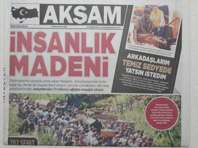 Akşam Gazetesi 16 Mayıs 2014 - İnsanlık Madeni,282 Şehit GZ53047 - 1