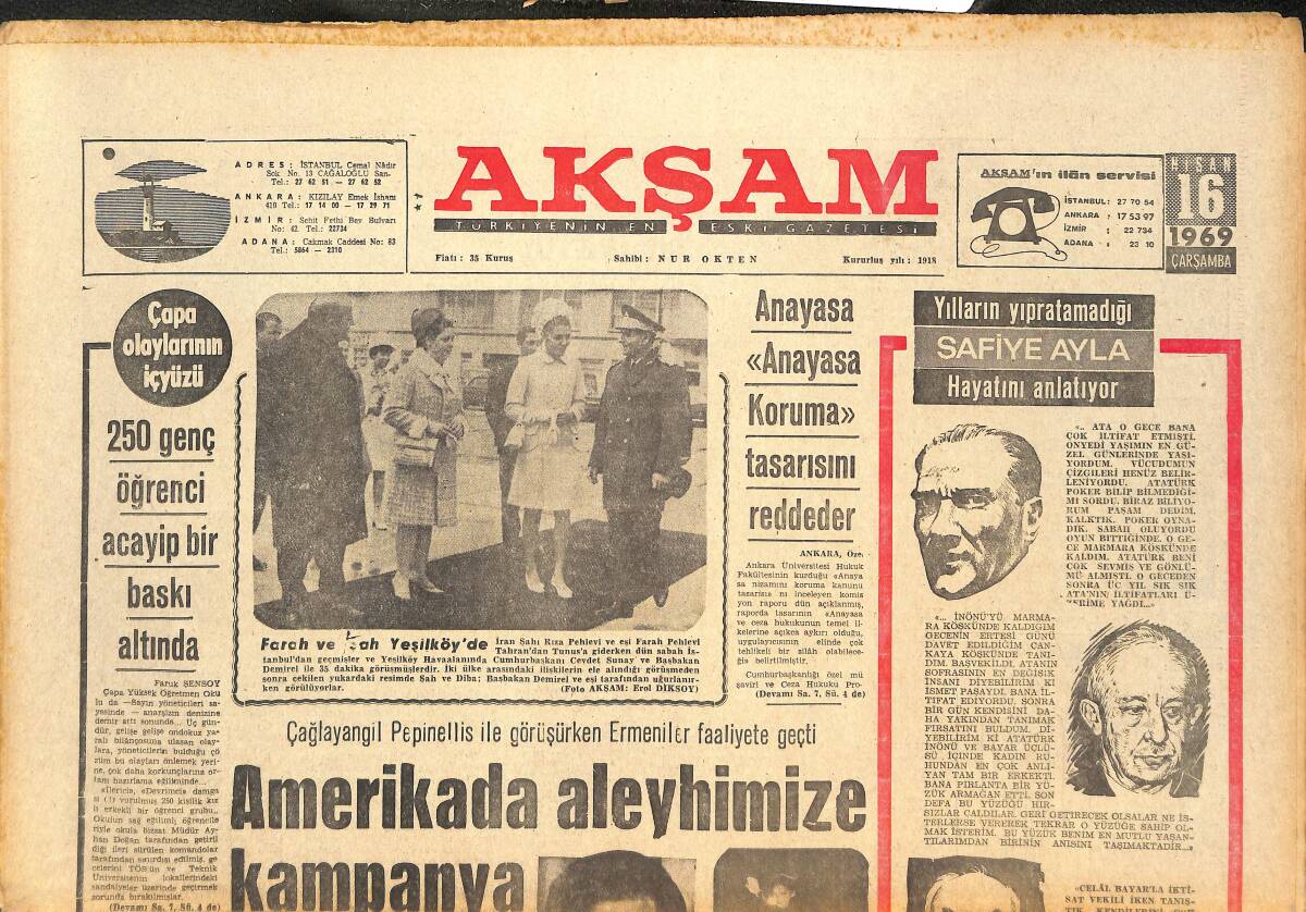 Akşam Gazetesi 16 Nisan 1969 - Amerika'da Aleyhimize Kampanya - Uipest, 3 Defa Avrupa Kupasını Aldı GZ143504 - 1