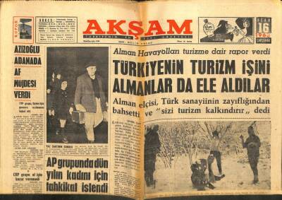 Akşam Gazetesi - 16 Ocak 1963 - Türkiyenin Turizm İşini Almanlar da Ele Aldılar GZ99828 - 1