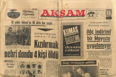Akşam Gazetesi 16 Ocak 1968 - Kızılırmak Nehri Dondu 4 Kişi Öldü GZ87826 - 1
