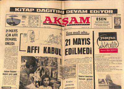 Akşam Gazetesi 16 Temmuz 1966 - 21 Mayıs Affı Kabul Edilmedi GZ72316 - 2