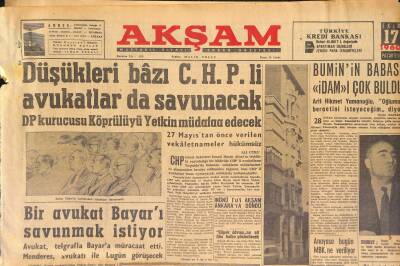 Akşam Gazetesi 17 Ekim 1960 - Bir Avukat Bayarı Savunmak İstiyor - Düşükleri Bazı C.H.Pli Avukatlar da Savunacak GZ125313 - 1