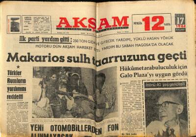 Akşam Gazetesi 17 Eylül 1964 - Makarios Sulh Taarruzuna Geçti GZ74998 - 1
