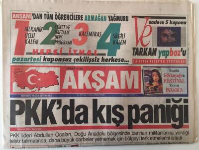 Akşam Gazetesi 17 Eylül 1994 - PKKda Kış Paniği , Filistine Türk Askeri GZ20496 - 1