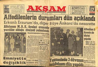 Akşam Gazetesi 17 Kasım 1960 - Menderesin Avukatı İnönünün de Şahit Olarak Dinlenmesini İstedi GZ97588 - 1