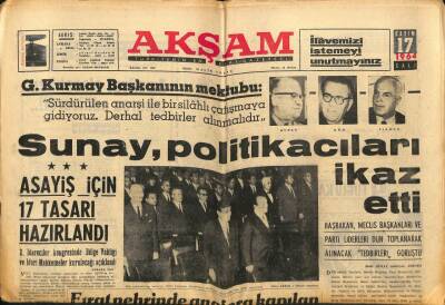 Akşam Gazetesi 17 Kasım 1964 - Sunay , Politikacıları İkaz Etti GZ82353 - 1