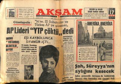 Akşam Gazetesi 17 Mart 1963 - Şah,Süreyyanın Aylığını Kesecek GZ71976 - 1