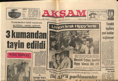 Akşam Gazetesi 18 Ağustos 1968 - Mersinli Erdem , Kendini Hippy Hamisi İlan Etti GZ92479 - 1